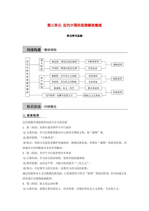 2018-2019学年高中历史 第三单元 近代中国的思想解放潮流学习总结学案 北师大版必修3