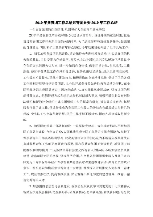 2019年共青团工作总结 共青团县委2019年工作总结 精品