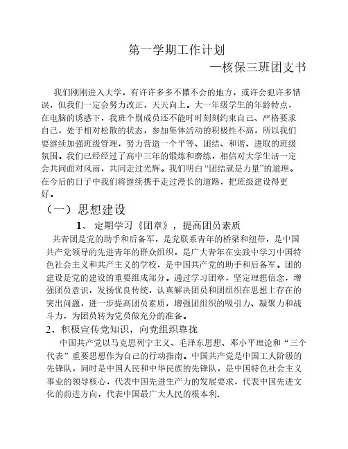 大一团支书工作计划