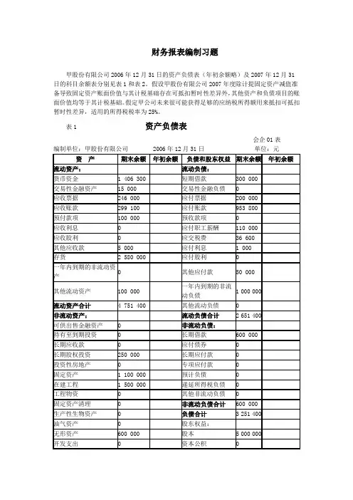 财务会计报表练习题