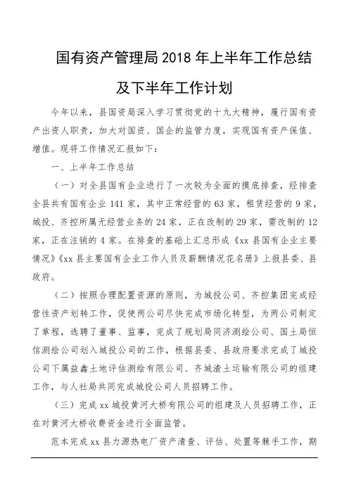国有资产管理局2018年上半年工作总结及下半年工作计划