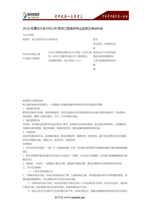 清华大学085240物流工程考研参考书目、考研经验