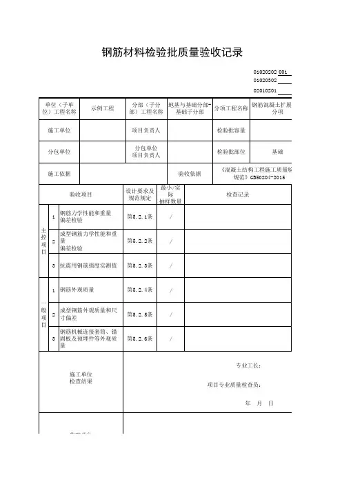 【钢筋混凝土扩展基础】01020202_钢筋材料检验批质量验收记录