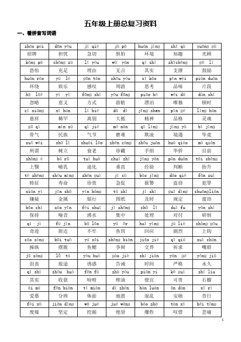 人教版语文五年级上册期末总复习资料归纳