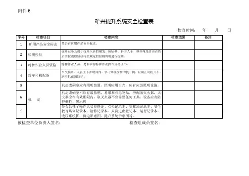 矿井提升系统安全检查表