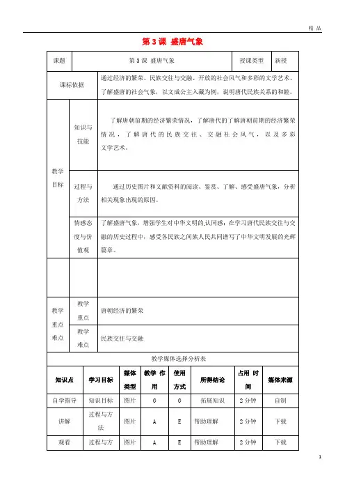 2019七年级历史下册 第一单元 隋唐时期：繁荣与开放的时代 第3课 盛唐气象教案2 新人教版