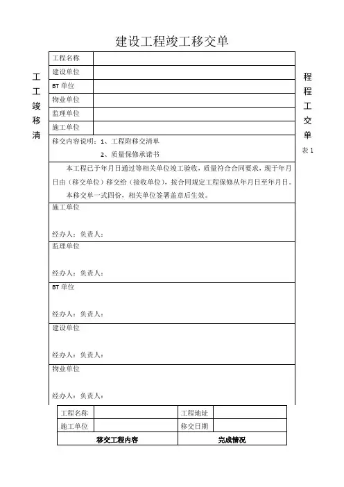 工程竣工移交范本