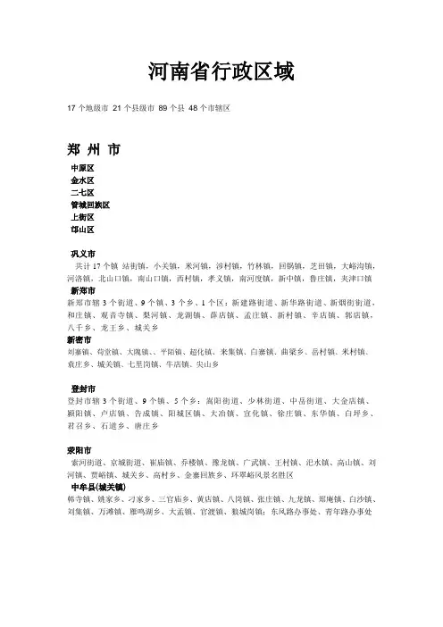 河南省行政区域