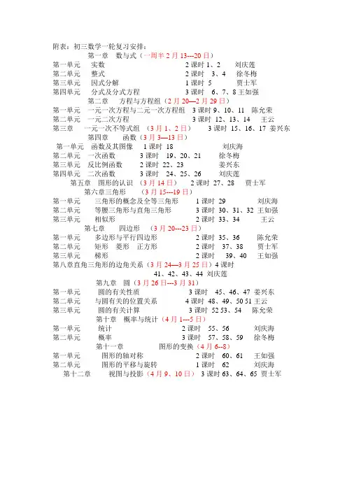 初三数学一轮复习安排