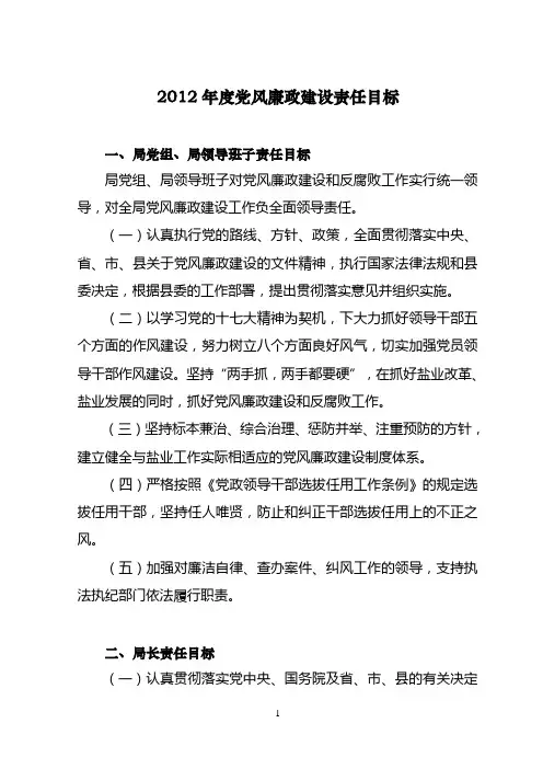 2012年党风廉政建设责任目标