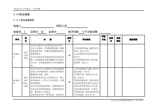 风力发电场电力安全标准化评分表(职业健康)评审