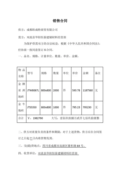 产品销售合同范本2