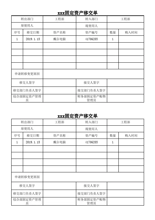 固定资产移交清单