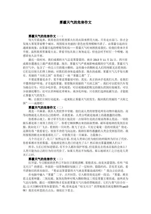 雾霾天气的危害作文