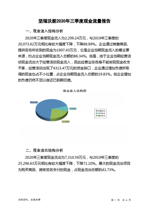 坚瑞沃能2020年三季度现金流量报告