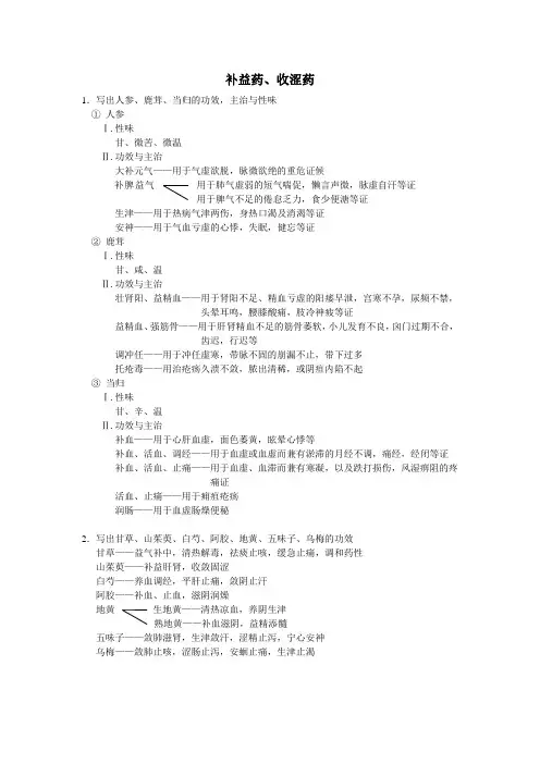 中药学学习笔记----补益药、收涩药