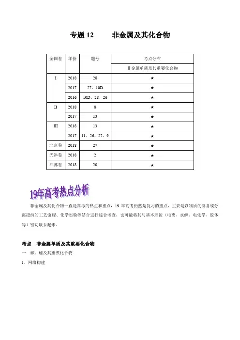 非金属及其化合物(难点突破)-2019年高考化学-----精校解析Word版含