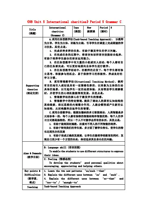 八年级英语下册《8B Unit 5 International charities》Period 5 Grammar C教案 牛津版