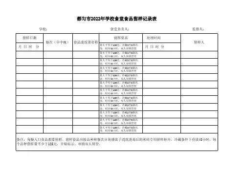 学校食堂食品留样记录