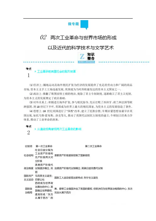 2020高考高三历史专题复习：近代西方文明发展  两次工业革命与世界市场的形成以及近代的科学技术与文学艺术