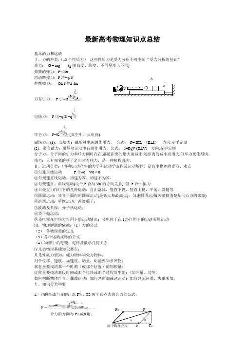 最新高中物理知识点总结及公式大全