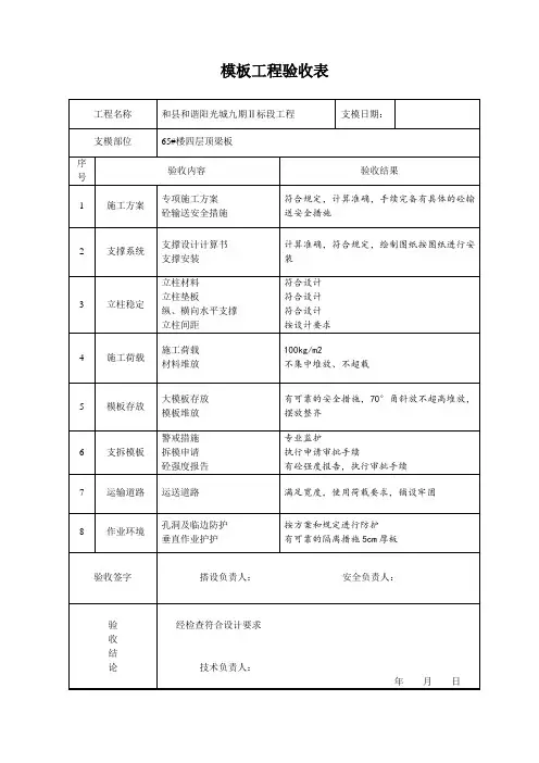 模板工程安全检查验收表