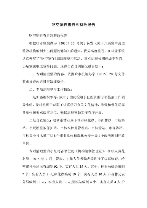 吃空饷自查自纠整改报告
