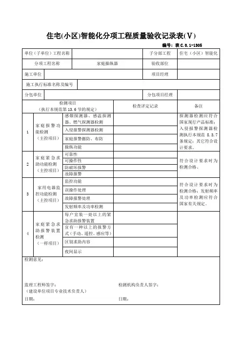住宅(小区)智能化分项工程质量验收记录表(Ⅴ)