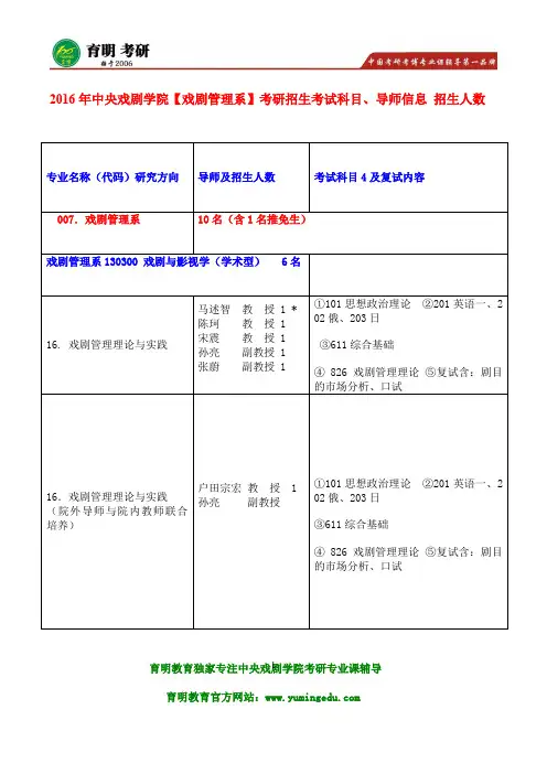 中戏考研-2016年中央戏剧学院戏剧管理系考研复试剧目分析是看片子吗?考试时间安排