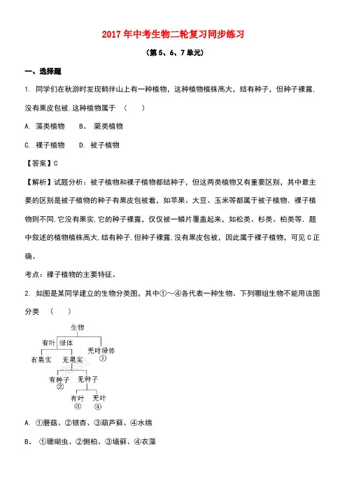 中考生物一轮复习第5-7单元同步练习(含解析)