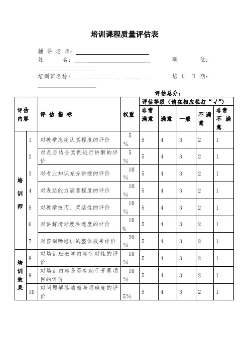 培训课程评估表 2