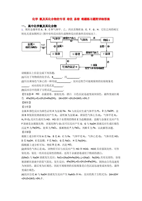 化学 氯及其化合物的专项 培优 易错 难题练习题附详细答案