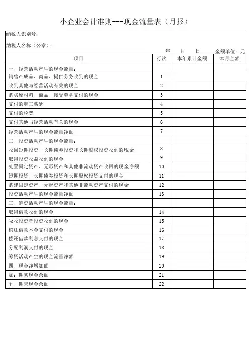 小企业会计准则报表---现金流量表(月报)