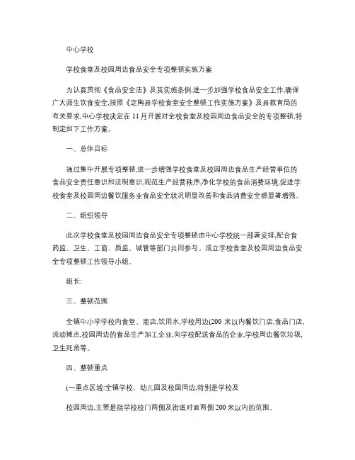 中心学校食品安全整顿工作方案.