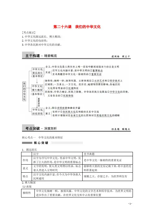 高考政治大一轮复习 第26课 我们的中华文化 新人教版