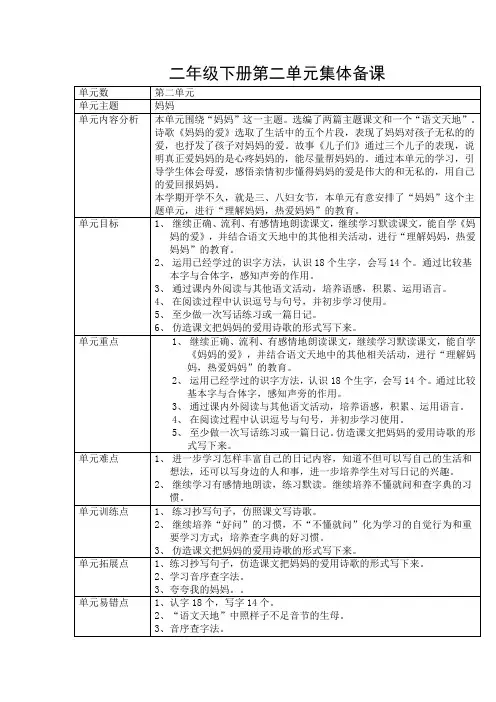 二年级下册第二单元集体备课