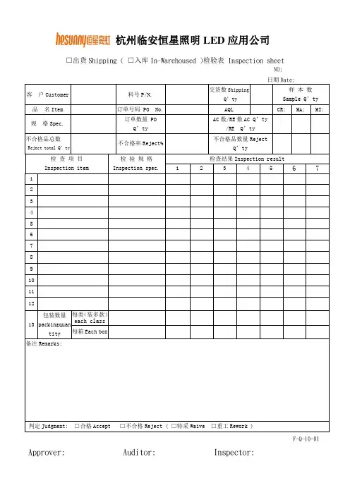 出货检验(QA)表