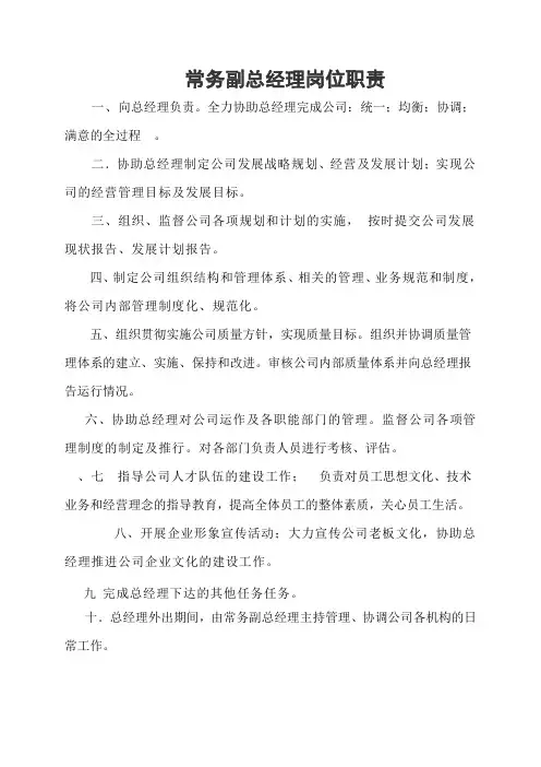 常务副总经理岗位职责 3
