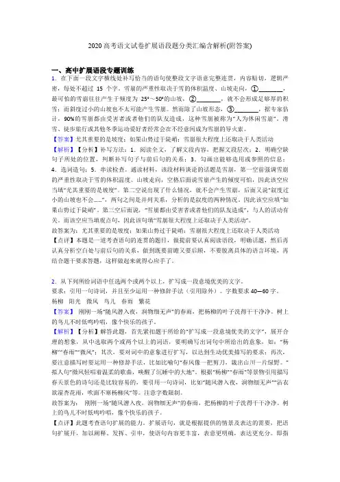 2020高考语文试卷扩展语段题分类汇编含解析(附答案)
