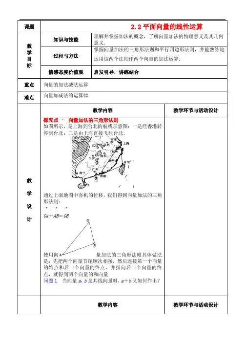 高中数学 2.2.1向量加法运算及其几何意义教案 新人教A