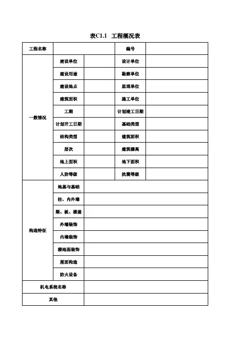 表C1.1 工程概况表