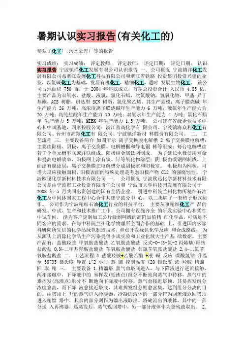 暑期认识实习报告(有关化工的)