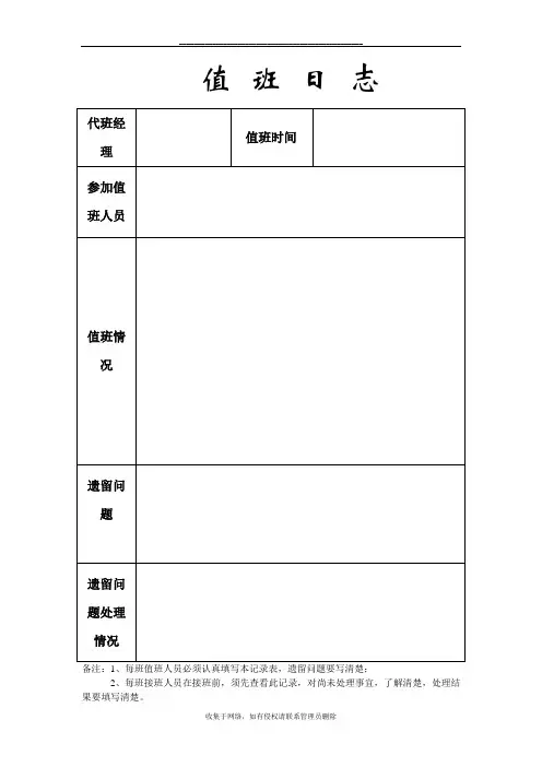 最新值班日志表格