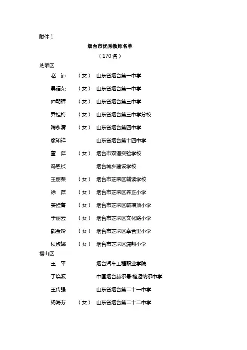 烟台市优秀教师名单