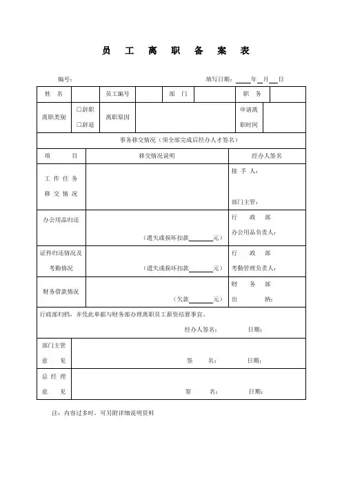 离职备案表