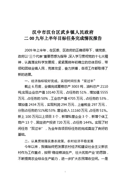 武乡镇2009上半年工作总结