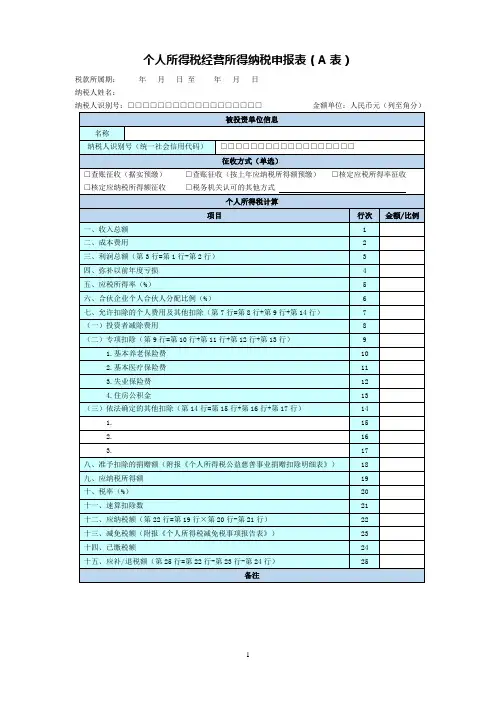 个人所得税经营所得纳税申报表(A表)【模板】