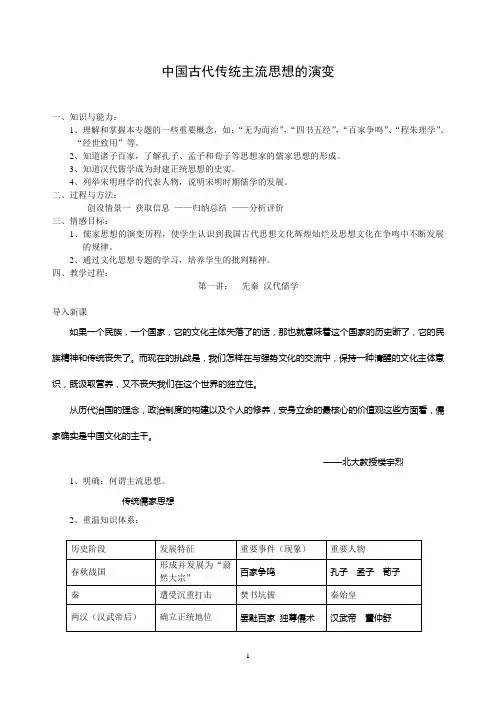 中国古代传统主流思想的演变(教师版)