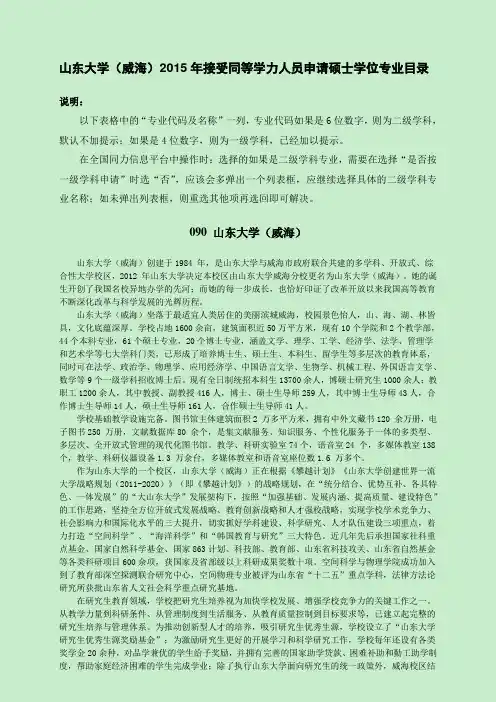 山东大学威海接受同等学力人员申请硕士学位专业