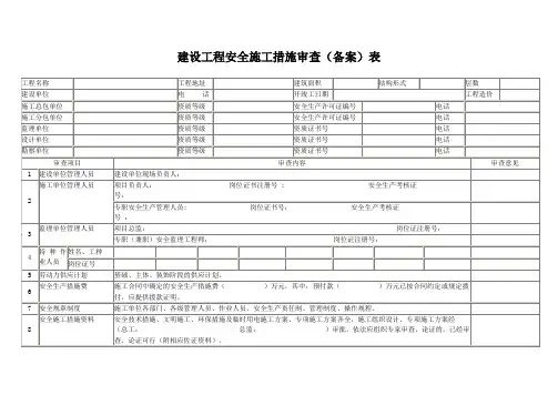 建设工程安全施工措施审查(备案)表